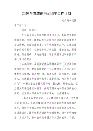 2020年黨委副書(shū)記團(tuán)學(xué)工作計(jì)劃.doc