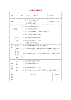 2017-2018學(xué)年七年級生物上冊第二單元第二章第三節(jié)植物體的結(jié)構(gòu)層次教學(xué)設(shè)計（新版）新人教版.doc-匯文網(wǎng)