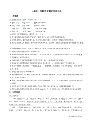 2021年四川省成都市青白江區(qū)九年級上學(xué)期語文期末考試試卷.docx