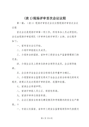 (表1)現(xiàn)場(chǎng)評(píng)審首次會(huì)議議程.docx