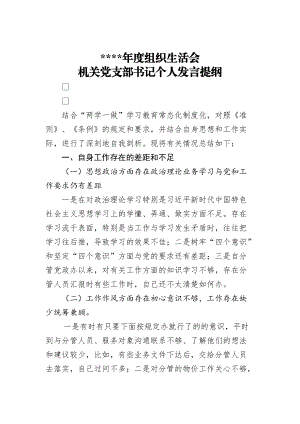 2019年度組織生活會機關(guān)黨支部書記個人發(fā)言提綱.doc